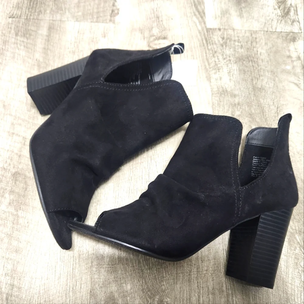 Women's Slip-On Open Toe Peep Toe Ankle Boots Suede Black - Size 8.5 *NWT* - Picture 2 of 9